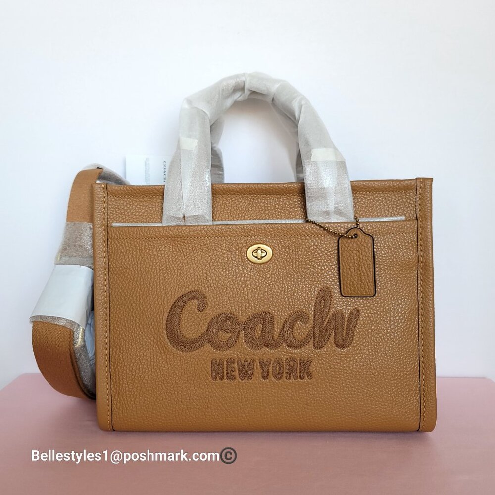 COACH Bubble Leather Cargo MEDIUM Tote w Webbing Strap- Honey Brown⭐ - Picture 4 of 16